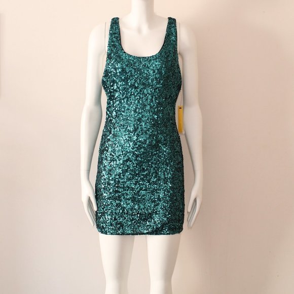 Alice & Olivia Sequin Turquoise Dress Size Medium NWT - Picture 2 of 9